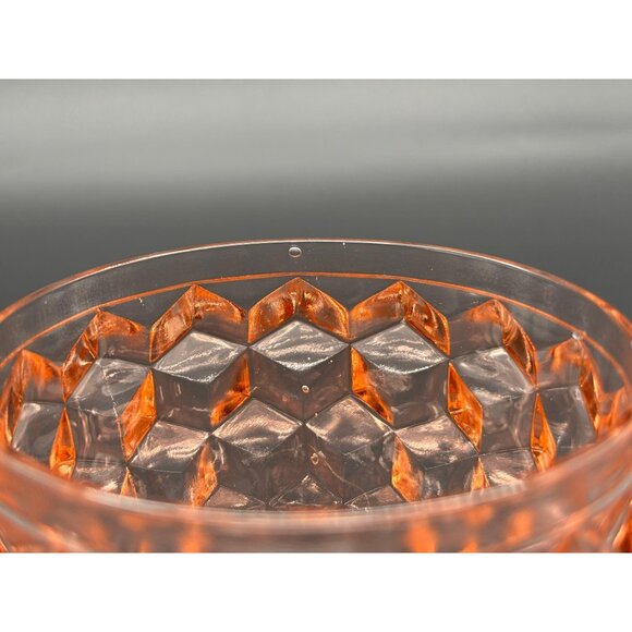1930s Jeannette Glass Cube Cubist Pink Depression Bowl 3 Legged Powder Jar - Picture 5 of 6